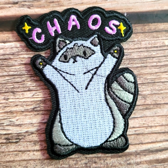 Chaos Raccoon Funny Cute Punk Skater Rock N Roll Embroidered Iron on Patch - Picture 1 of 2